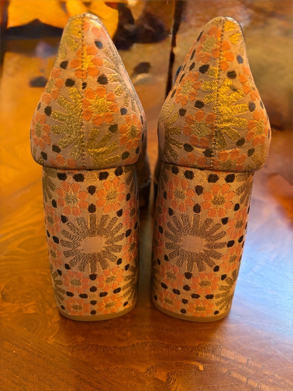 Katy Perry Collections Pink Gold Floral Platform Block Heels - Picture 5 of 14